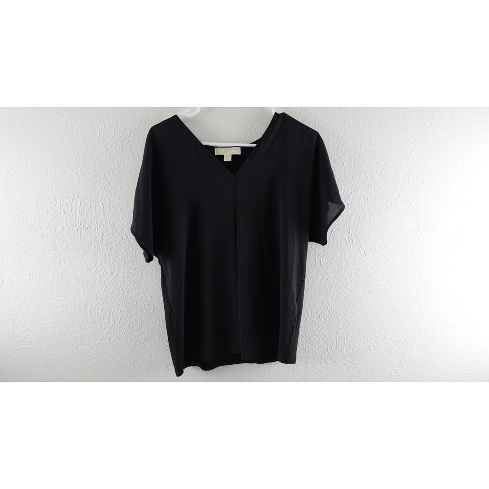 Michael Kors Blouse Women's Sz M Black Long Sleeve V-NECK